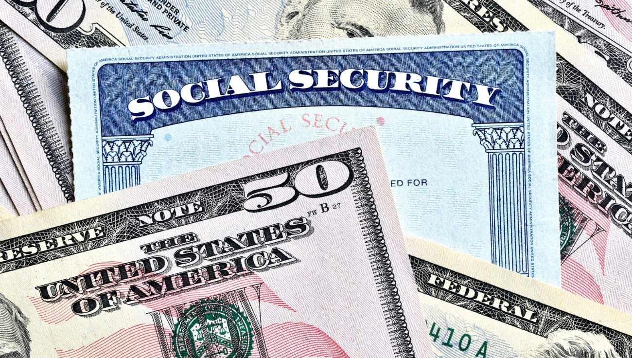 Social security card with money.
